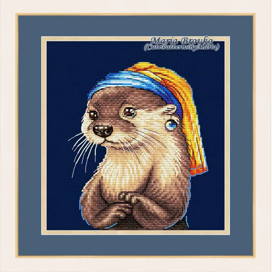 Cross Stitch Stamped Kits Beginners - [CC4223 - İnci Küpeli Su Samuru]