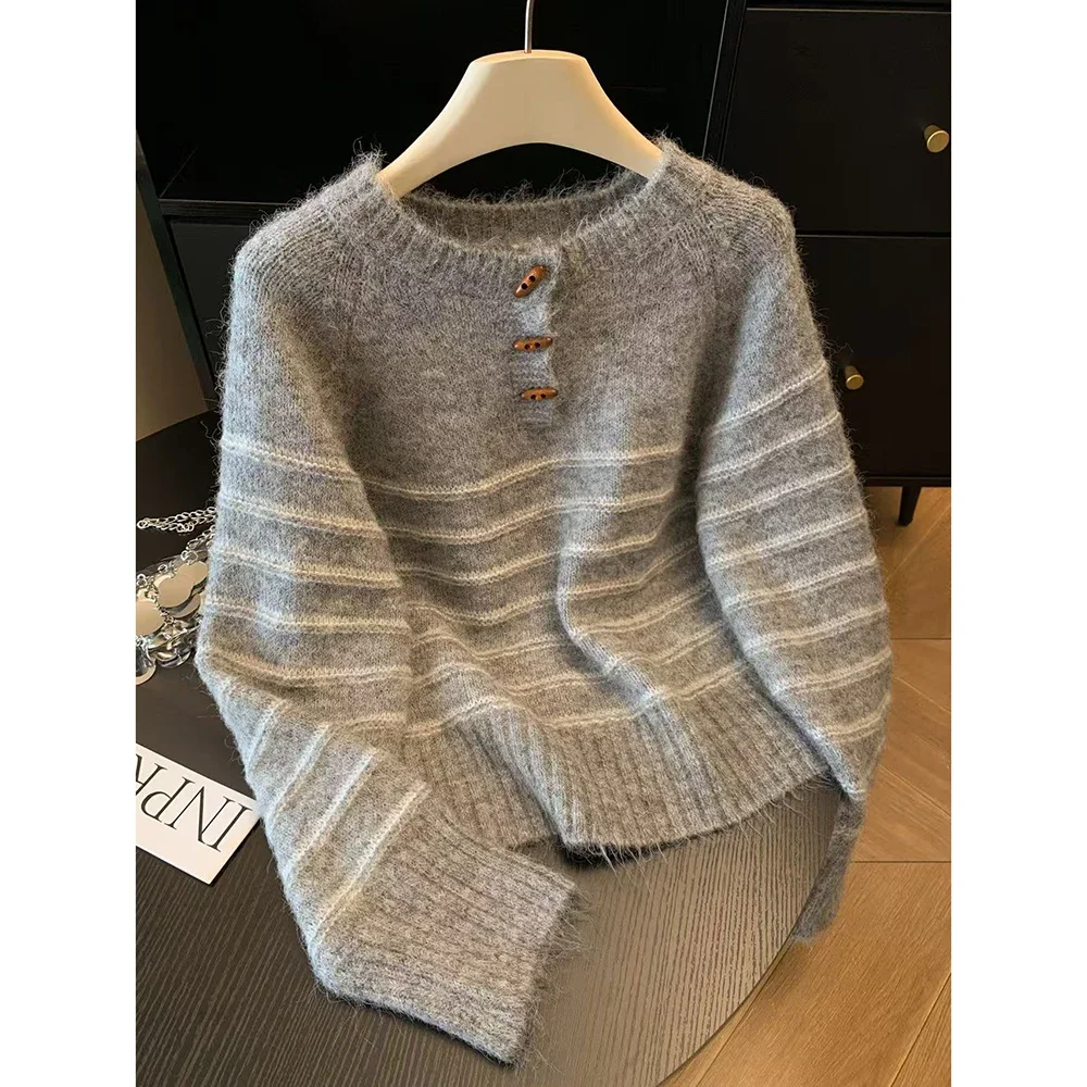 Embroidery - Sonbahar Kış Kadın Çizgili Yün Kaşmir
