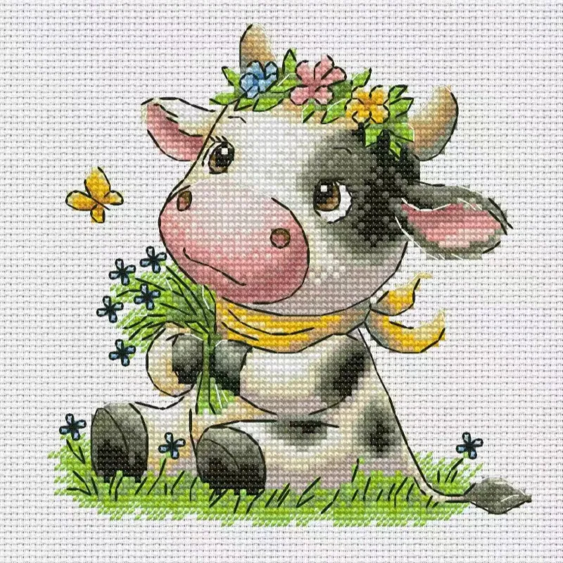 Cross Stitch Stamped Kits Beginners - [CC2949-Sevimli Küçük İnek] | Yeni Başlayanlar