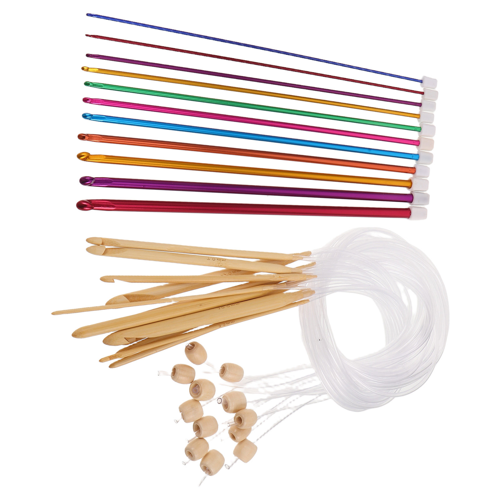 Wooden Crochet Hooks Ergonomic Handle - 1 Set Canlı Renkli Örgü İğnesi
