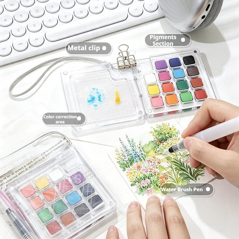 Watercolor Paint Set Solid Pigment - 15 Renkli Taşınabilir Seyahat Katı Suluboya