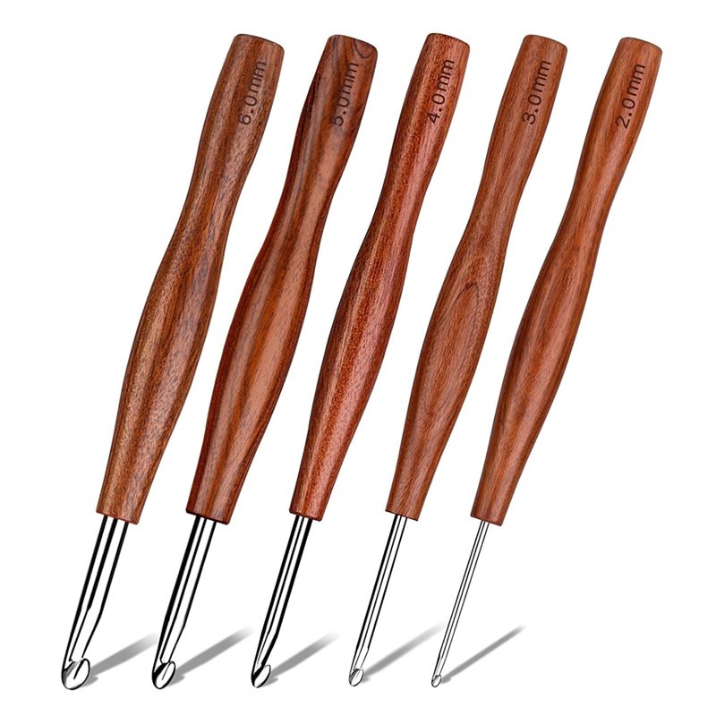 Wooden Crochet Hooks Ergonomic Handle - AS94-5, 5 farklı boyutta, ergonomik tasarımlı,